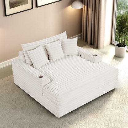 Cafein Contemporary Chenille Two Arm Chaise with USB Port