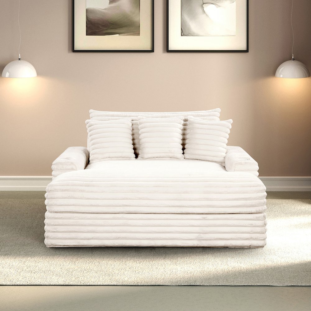 Cafein Contemporary Chenille Two Arm Chaise with USB Port