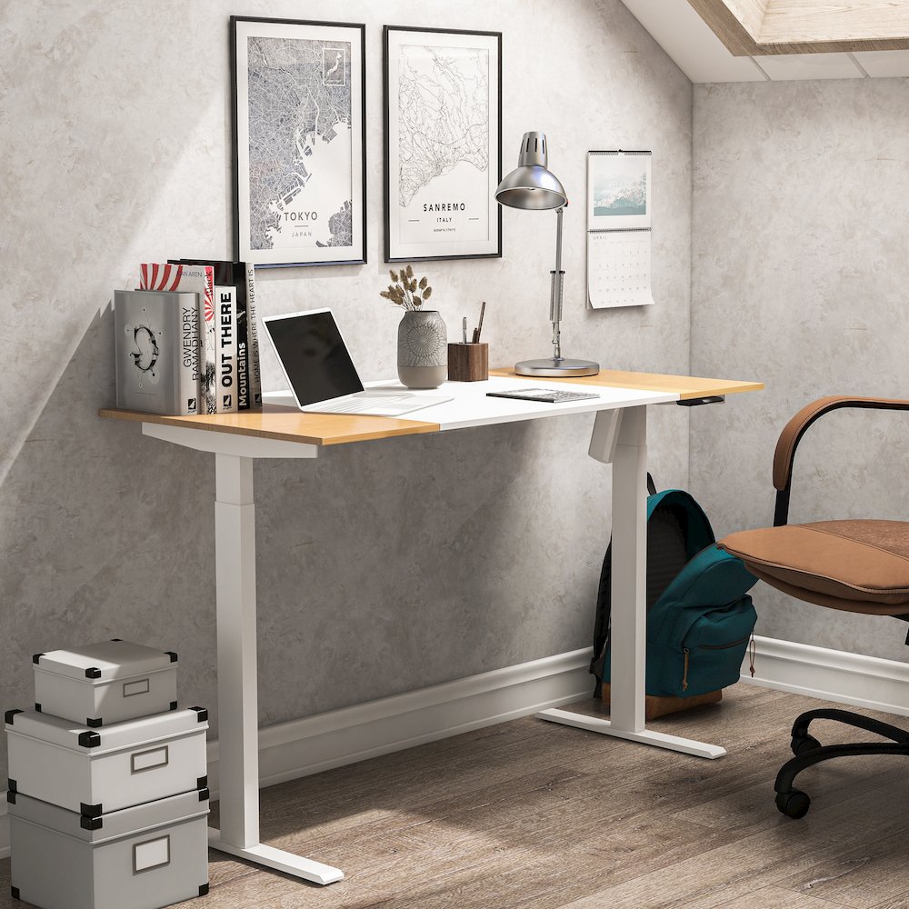Quade Wood and Metal Height Adjustable Desk in White