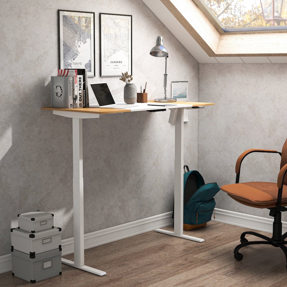 Quade Wood and Metal Height Adjustable Desk in White