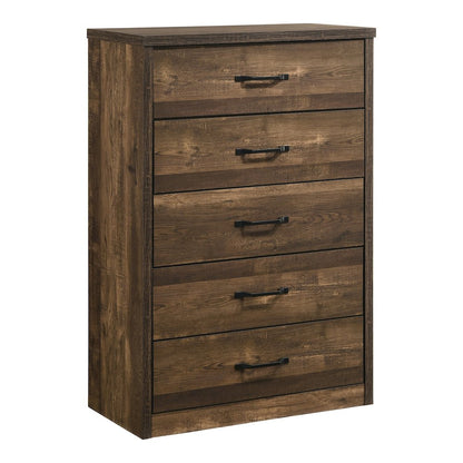 Kodo Rustic Wood 5-Drawer Chest in Walnut