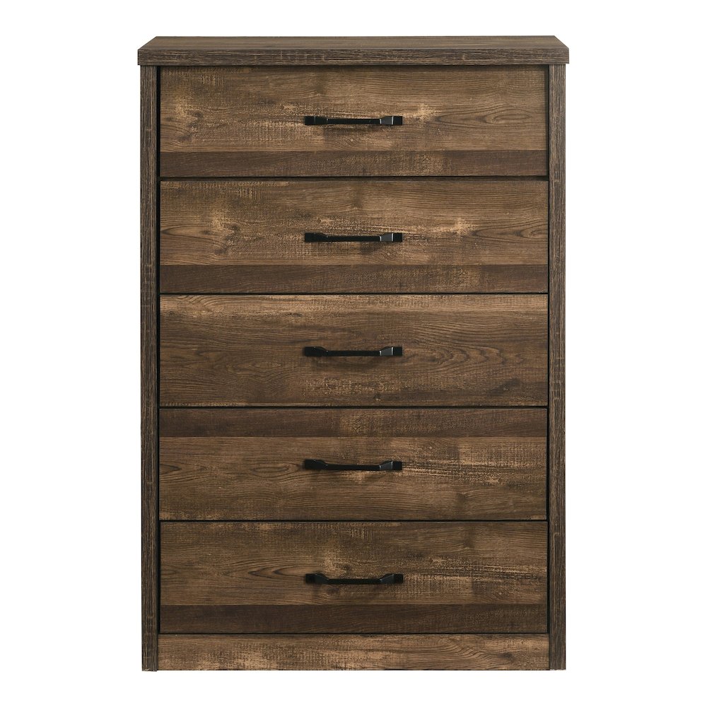 Kodo Rustic Wood 5-Drawer Chest in Walnut