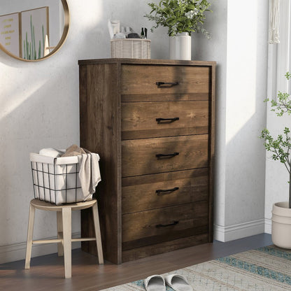 Kodo Rustic Wood 5-Drawer Chest in Walnut