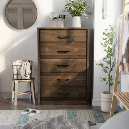 Kodo Rustic Wood 5-Drawer Chest in Walnut