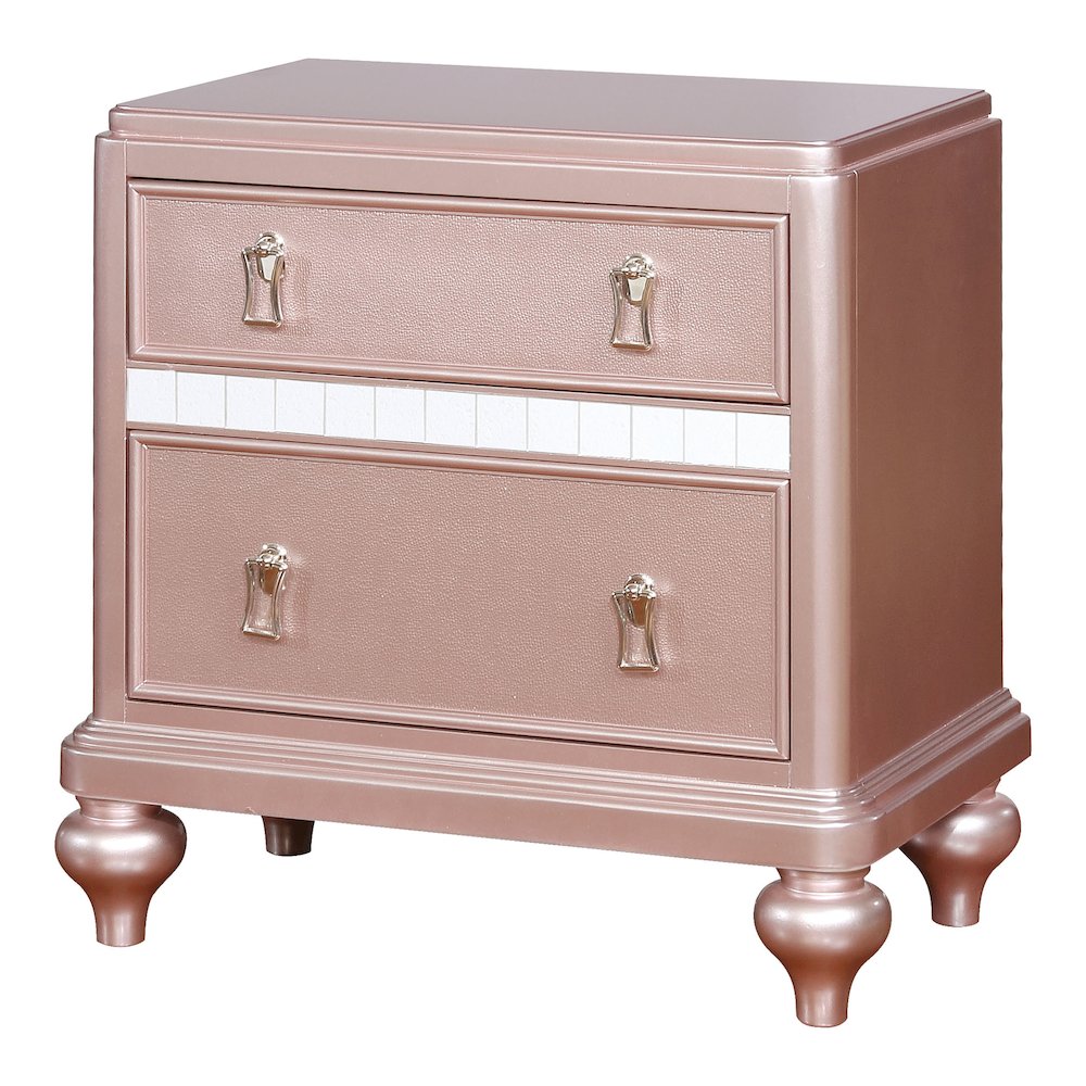 Appell Solid Wood 2-Drawer Nightstand in Rose Gold