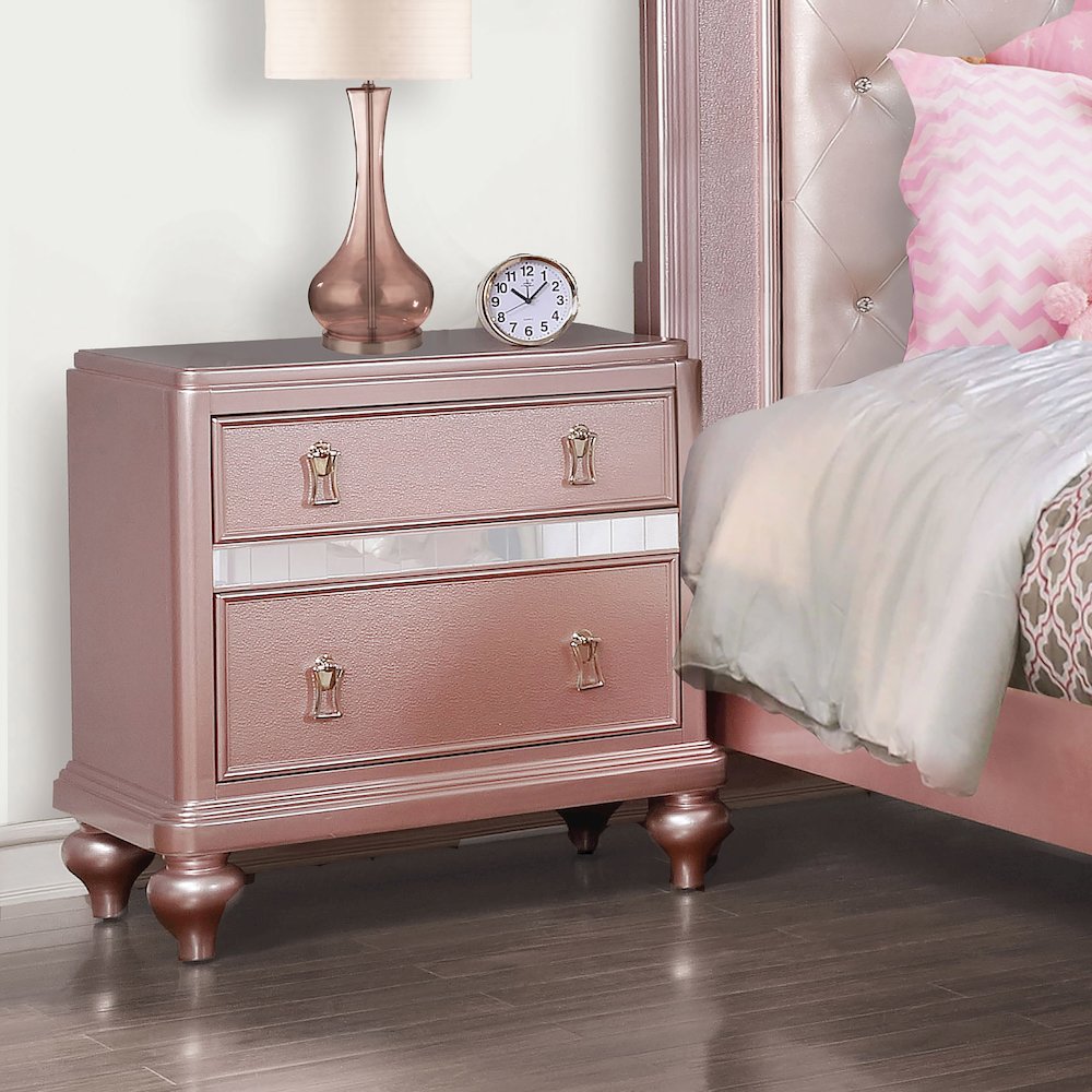 Appell Solid Wood 2-Drawer Nightstand in Rose Gold