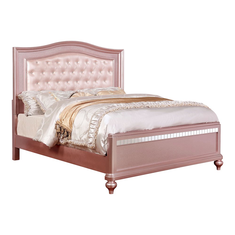 Paisley Contemporary Wood Queen Panel Bed in Rose Gold