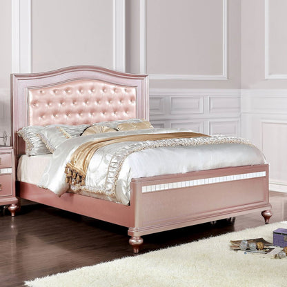 Paisley Contemporary Wood Queen Panel Bed in Rose Gold