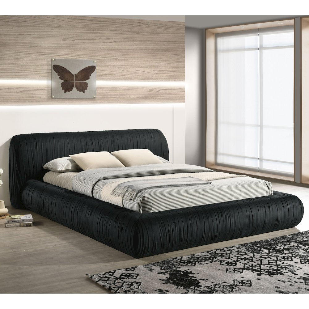 Mallan Pleated Upholstered Bed Low Profile Platform Bed