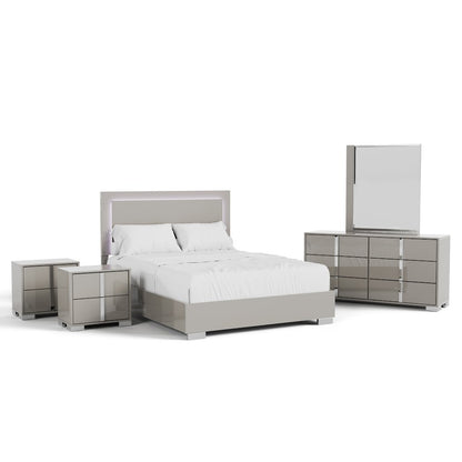 Jiar Modern 5-Piece Panel Bedroom Set with LED on Headboard