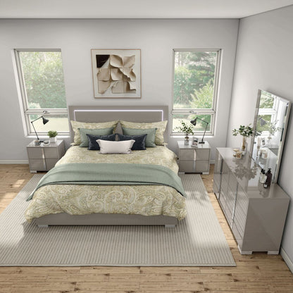 Jiar Modern 5-Piece Panel Bedroom Set with LED on Headboard