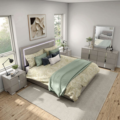 Jiar Modern 5-Piece Panel Bedroom Set with LED on Headboard