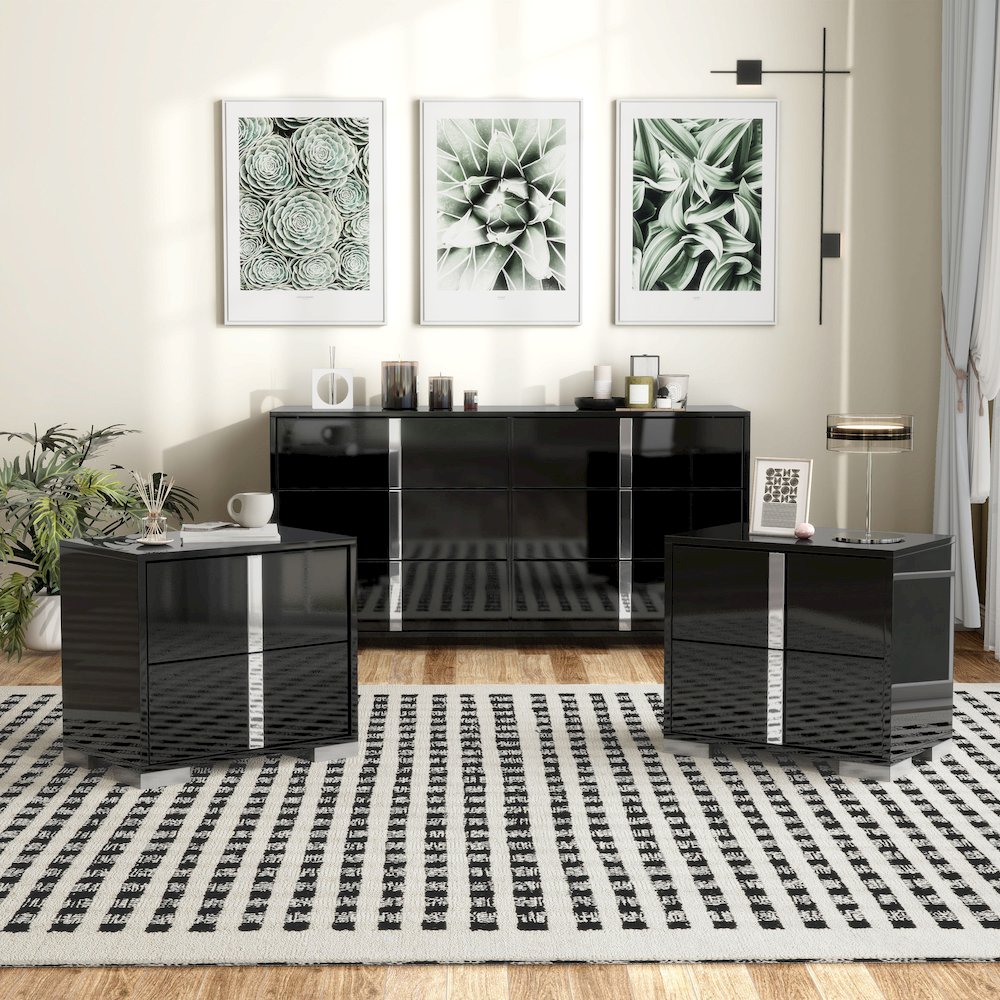 Mesala Glossy 2-Drawer Nightstand (Set of 2)