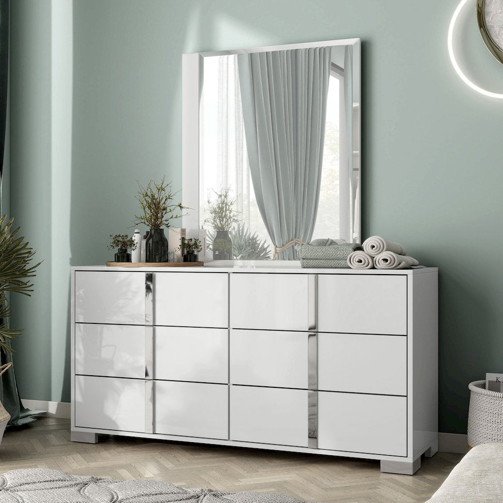 Mesala 2-Piece Glossy 6-Drawer Dresser and Mirror Set