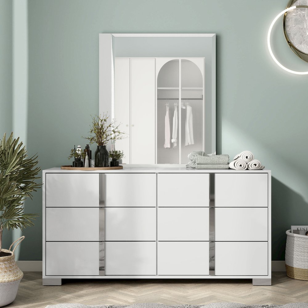 Mesala 2-Piece Glossy 6-Drawer Dresser and Mirror Set