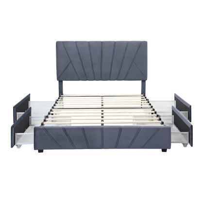 Harper Fabric Upholstered Bed with 4-Drawer