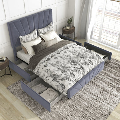 Harper Fabric Upholstered Bed with 4-Drawer