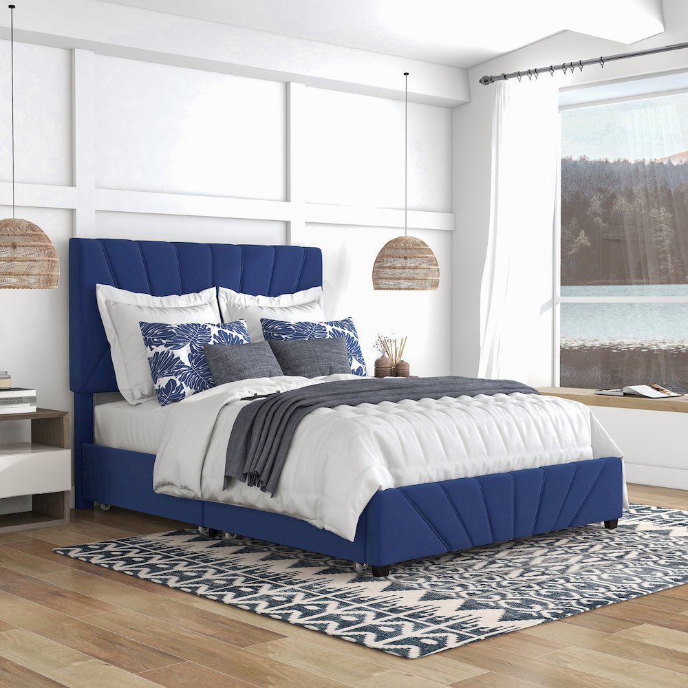 Harper Fabric Upholstered Bed with 4-Drawer