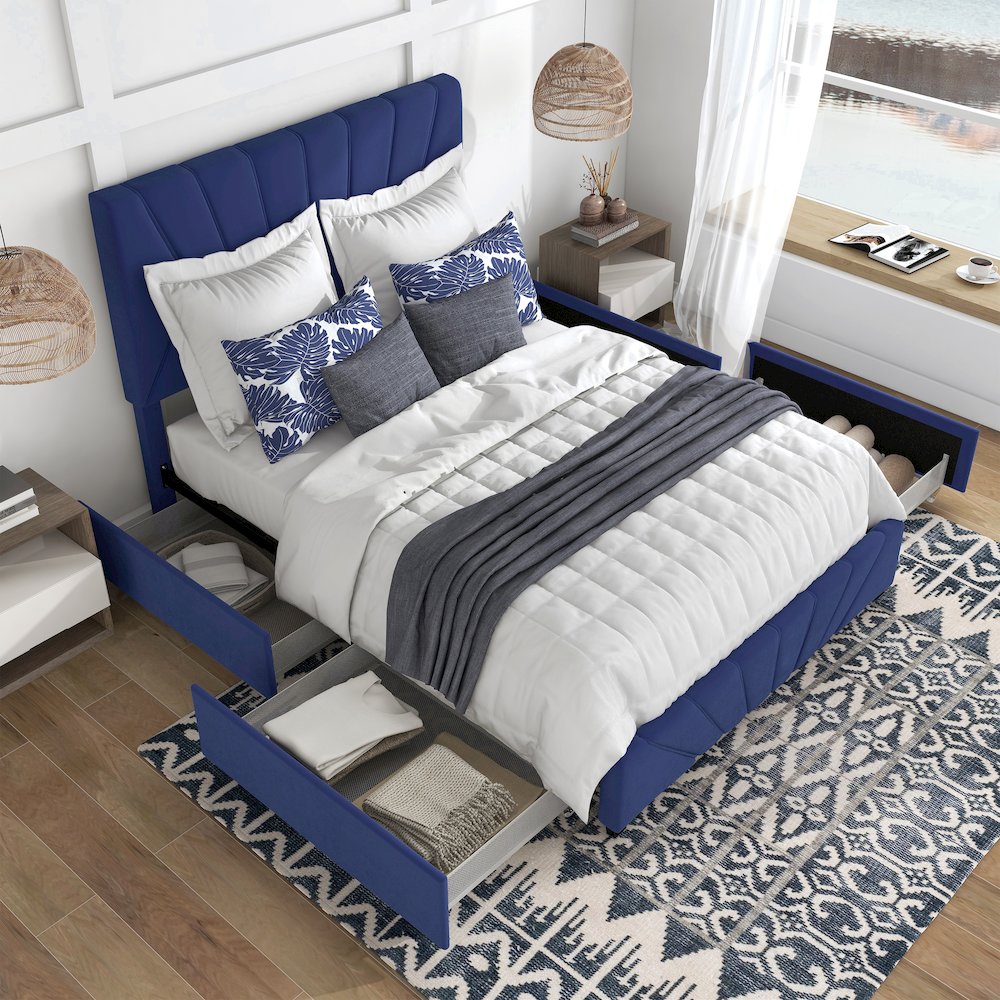 Harper Fabric Upholstered Bed with 4-Drawer