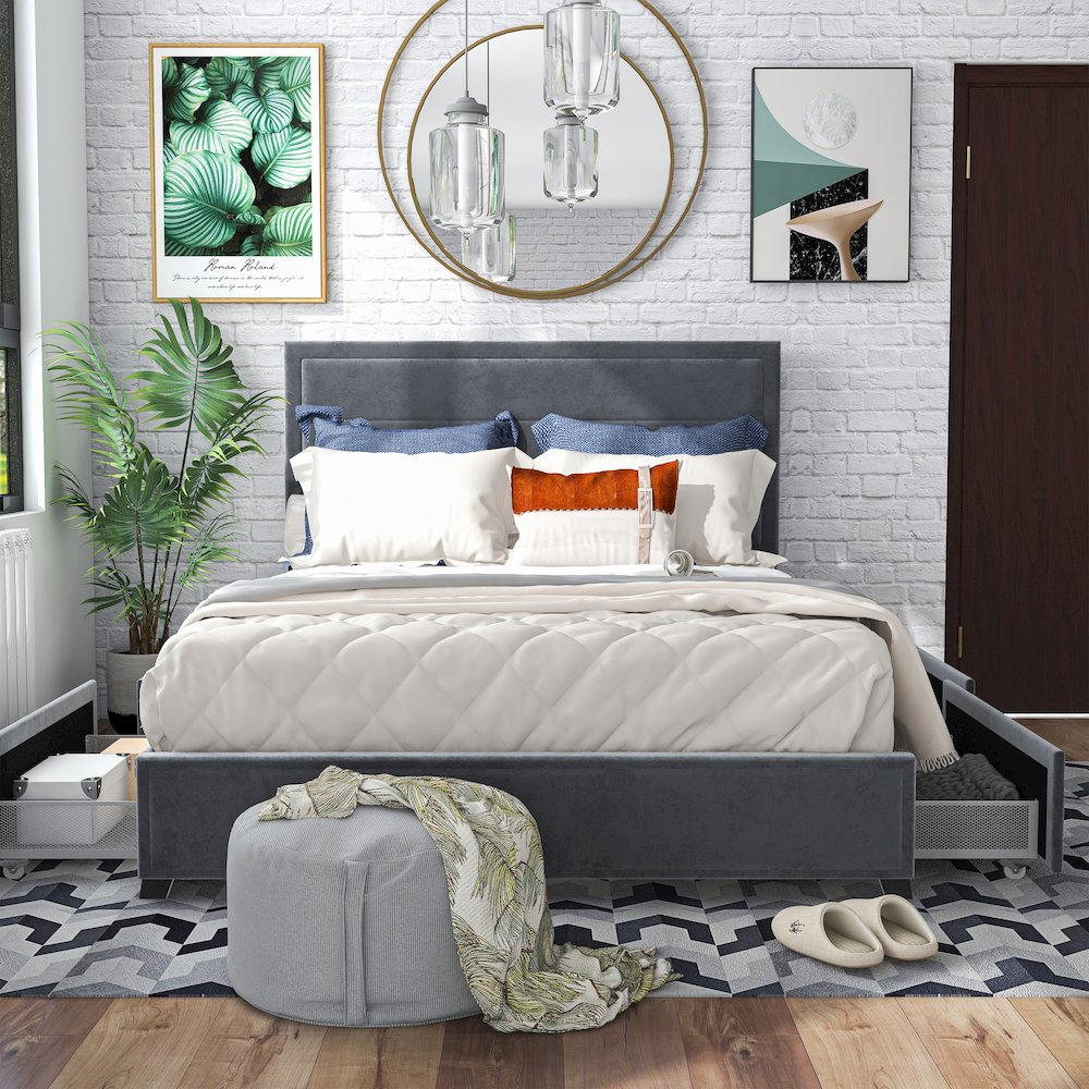 Tink Platform Fabric Bed with Drawers