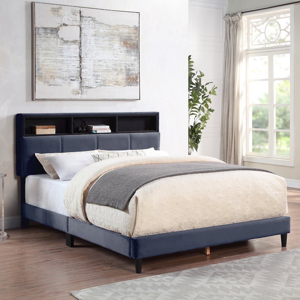 Alto Contemporary Fabric Storage Bed with USB in Gray