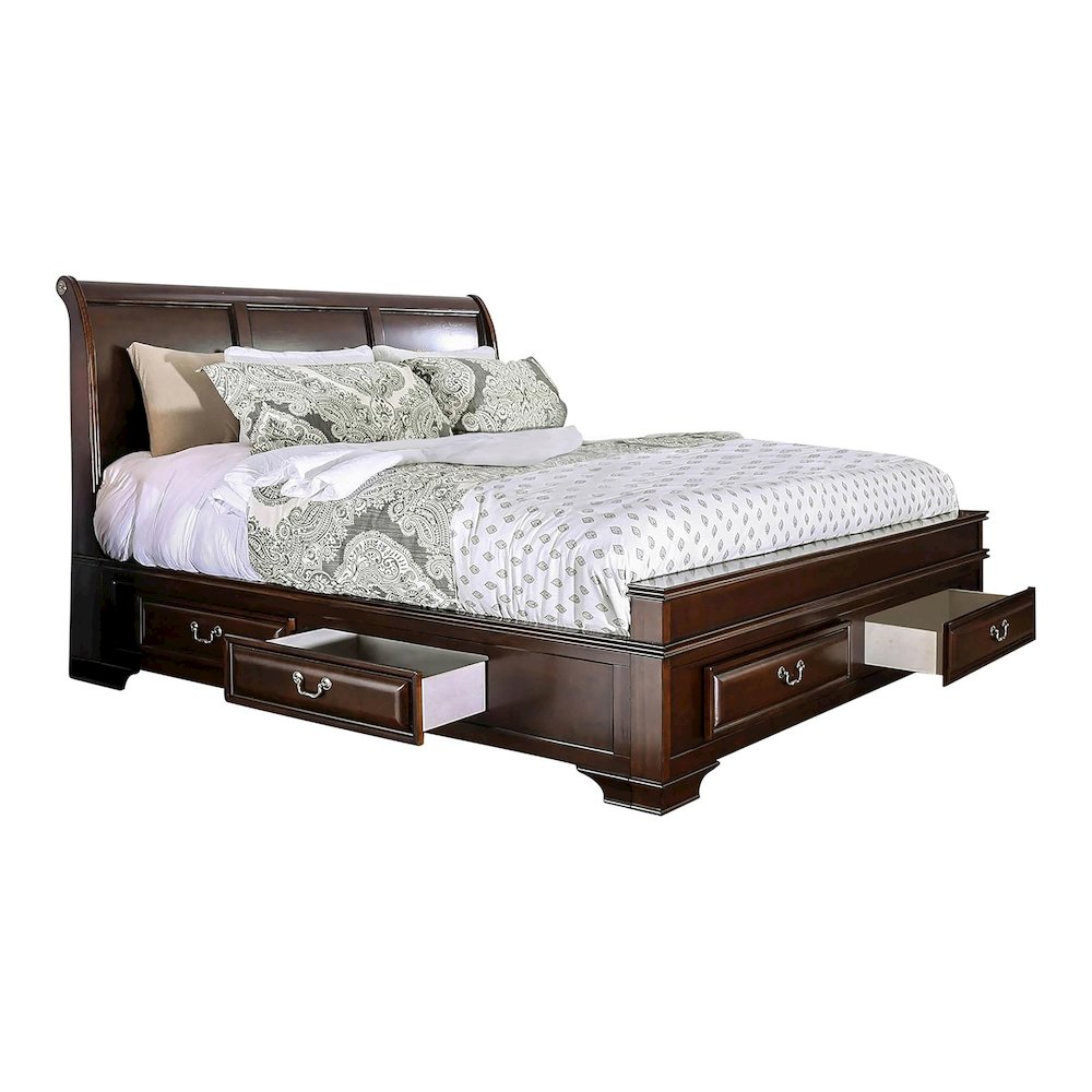 Bradford Solid Wood King Storage Platform Bed in Brown Cherry