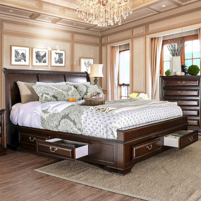 Bradford Solid Wood King Storage Platform Bed in Brown Cherry