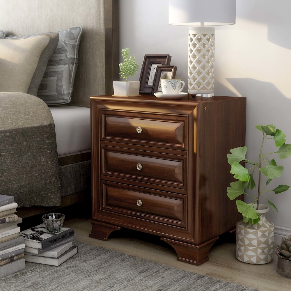Bradford Solid Wood 3-Drawer Nightstand in Brown Cherry