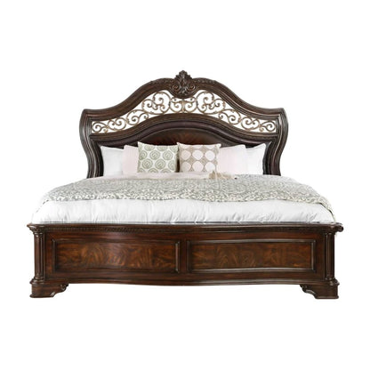 Jordan Wood King Panel Bed in Brown Cherry