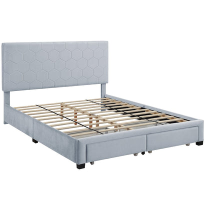 Harper Fabric Bed with 2-Drawer in Light Gray