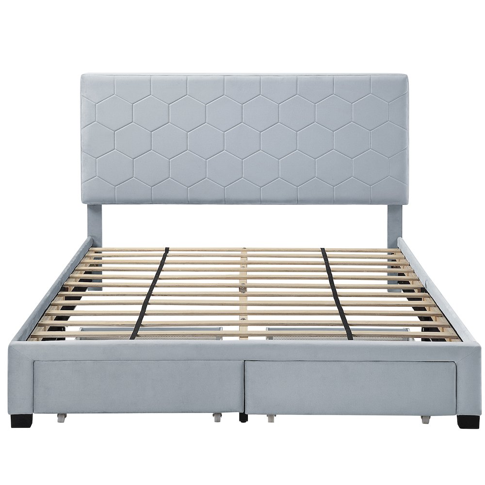 Harper Fabric Bed with 2-Drawer in Light Gray