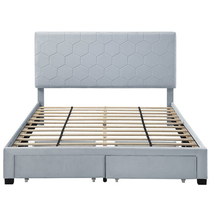 Harper Fabric Bed with 2-Drawer in Light Gray