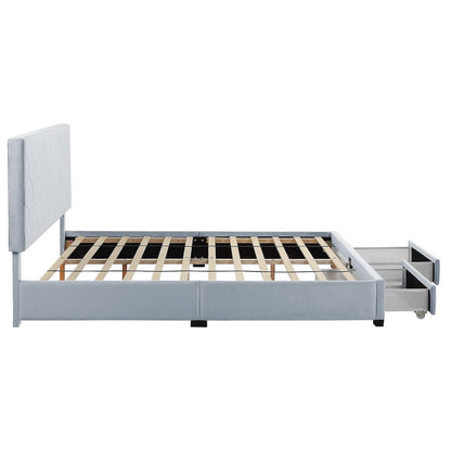 Harper Fabric Bed with 2-Drawer in Light Gray