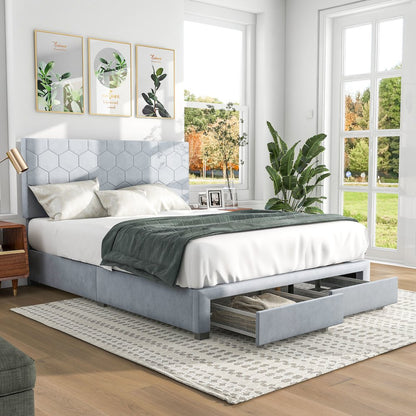 Harper Fabric Bed with 2-Drawer in Light Gray