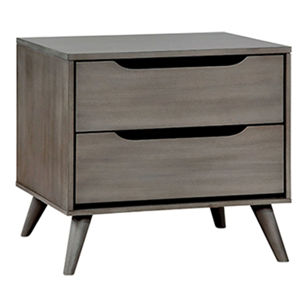 Belkor Mid-Century Modern Wood 2-Drawer Nightstand in Gray