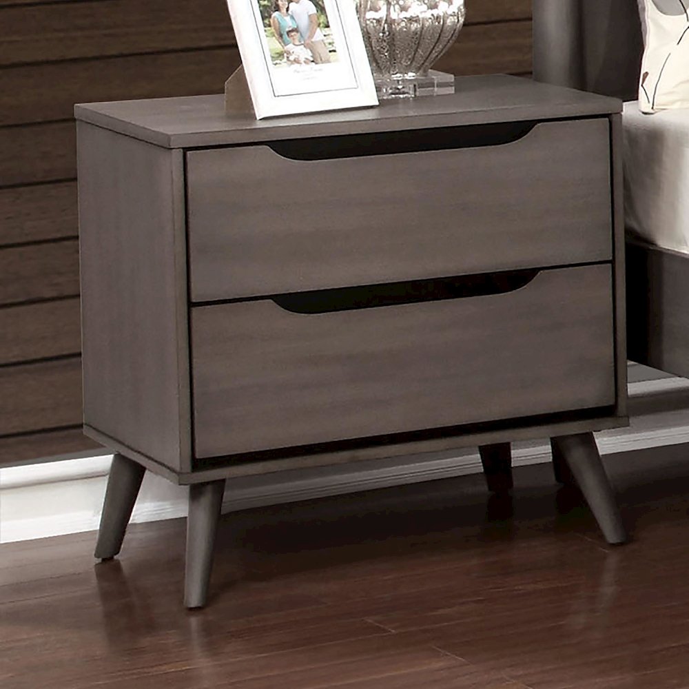 Belkor Mid-Century Modern Wood 2-Drawer Nightstand in Gray