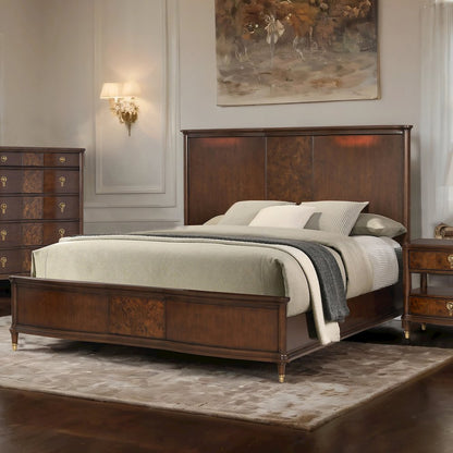 Moscote Dark Cherry Solid Wood Panel Bed with Reading LED