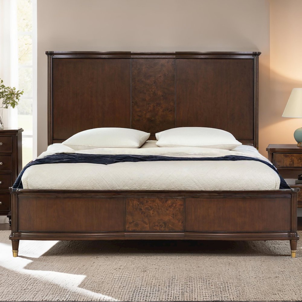 Moscote Dark Cherry Solid Wood Panel Bed with Reading LED