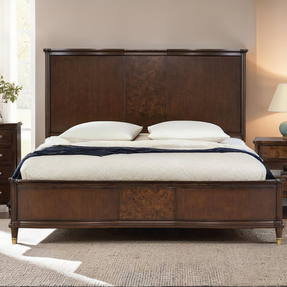 Moscote Dark Cherry Solid Wood Panel Bed with Reading LED