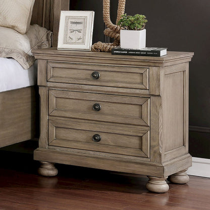 Dery Rustic Wood Nightstand with USB Outlet, Grey