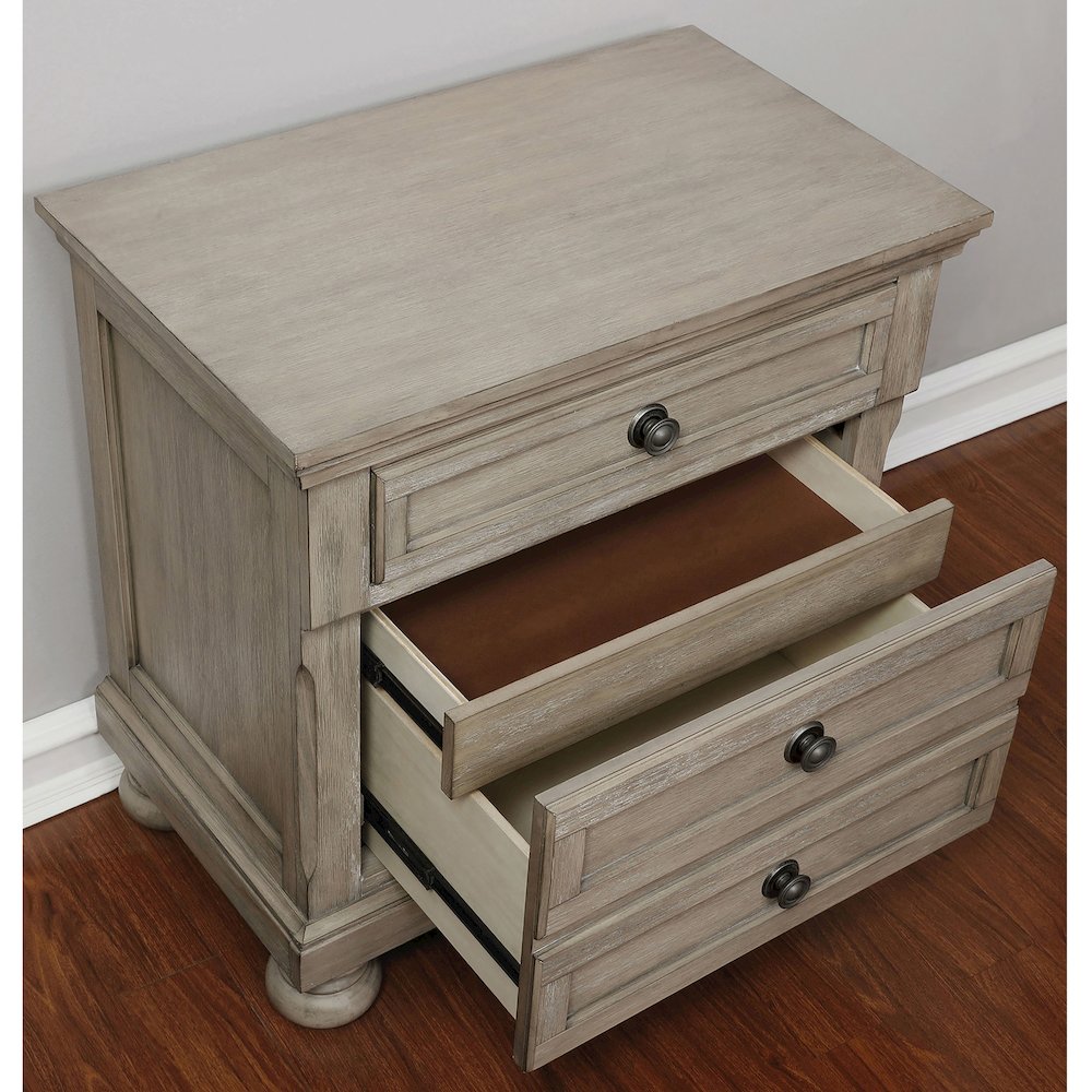 Dery Rustic Wood Nightstand with USB Outlet, Grey