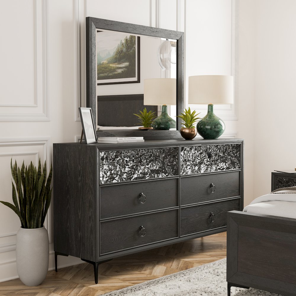 Jolt 2-Piece Solid Wood 6-Drawer Dresser and Mirror Set