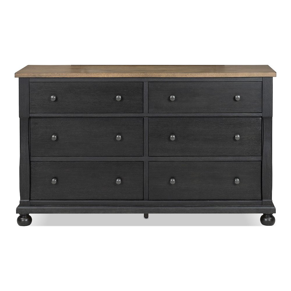 Fontevraud Farmhouse Black Solid Wood 6-Drawer Dresser