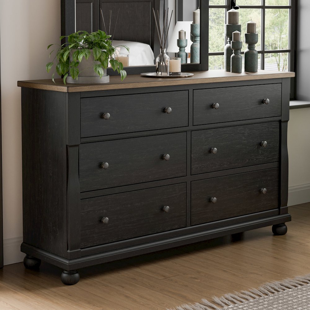 Fontevraud Farmhouse Black Solid Wood 6-Drawer Dresser