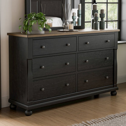 Fontevraud Farmhouse Black Solid Wood 6-Drawer Dresser