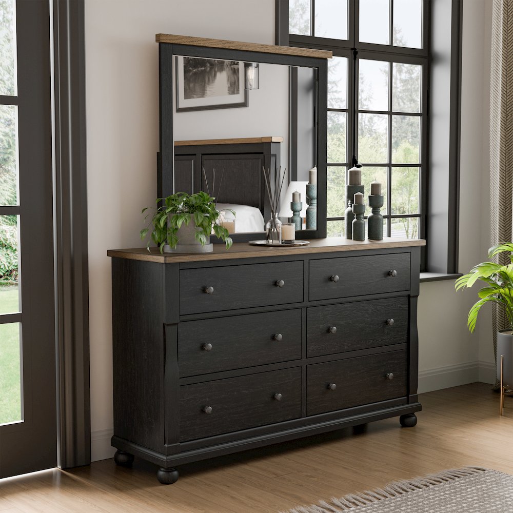 Fontevraud Farmhouse Black Solid Wood 6-Drawer Dresser