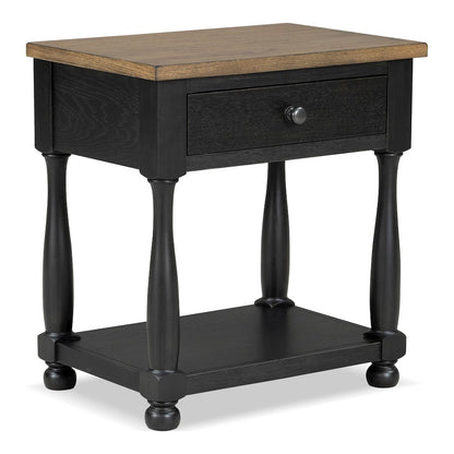 Fontevraud Farmhouse Black Solid Wood 1-Drawer Nightstand