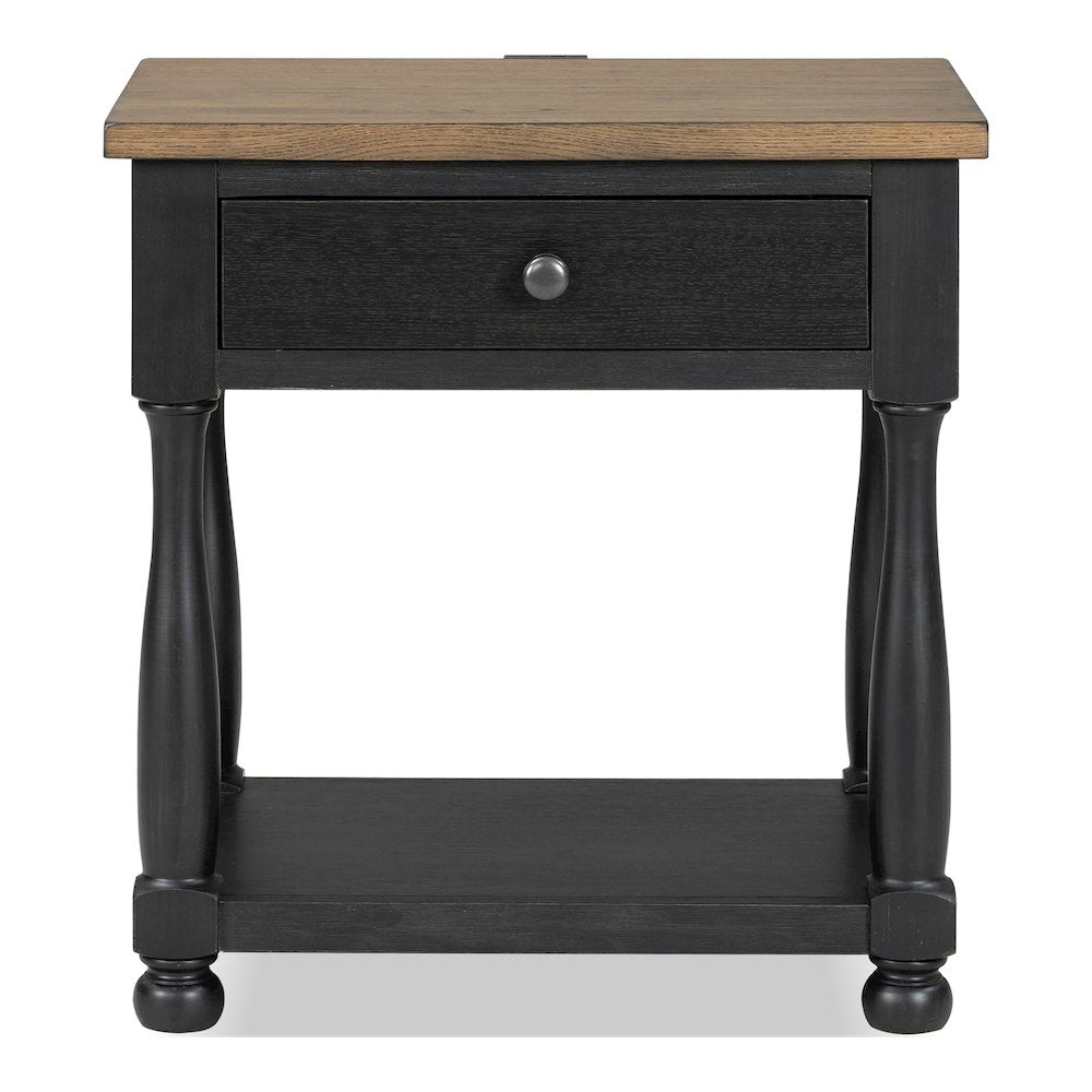 Fontevraud Farmhouse Black Solid Wood 1-Drawer Nightstand