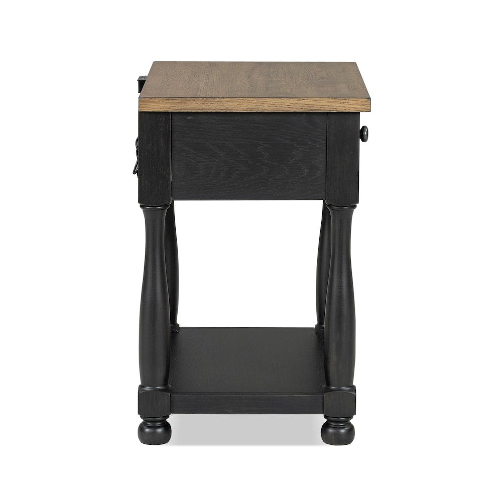 Fontevraud Farmhouse Black Solid Wood 1-Drawer Nightstand