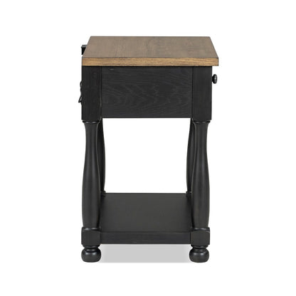 Fontevraud Farmhouse Black Solid Wood 1-Drawer Nightstand